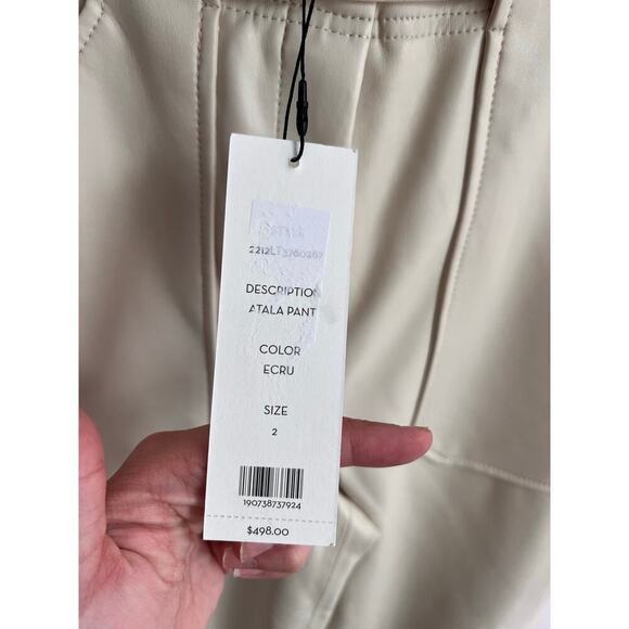 Veronica Beard Atala Faux Leather High Waisted Trouser Pants Ecru Women's 2 NWT - Picture 9 of 13